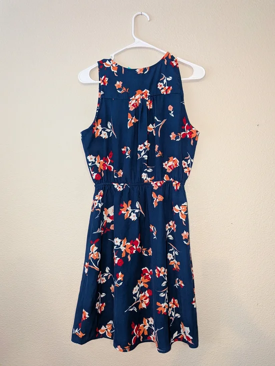 41 Hawthorn Blue Floral Tank Dress with Red and Orange Accents - Picture 2 of 3